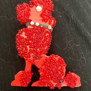 Vintage lucite pink Red Beaded Poodle dog Brooch pin
